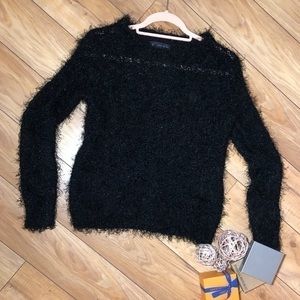 Black Fuzzy Crew Neck Sweater - Women's Crew & Scoop Neck